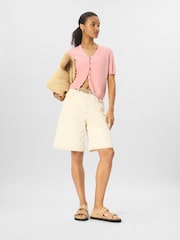 Whistles Pink Short Sleeve Button Front Knit Cardigan - Image 1 of 5