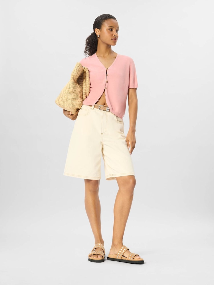Whistles Pink Short Sleeve Button Front Knit Cardigan - Image 1 of 5 Whistles Pink Short Sleeve Button Front Knit Cardigan - Image 1 of 5
