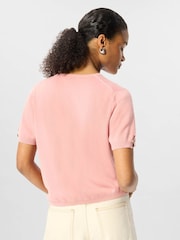 Whistles Pink Short Sleeve Button Front Knit Cardigan - Image 4 of 5