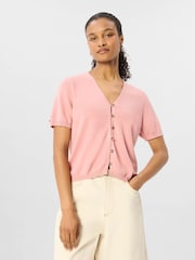 Whistles Pink Short Sleeve Button Front Knit Cardigan - Image 5 of 5