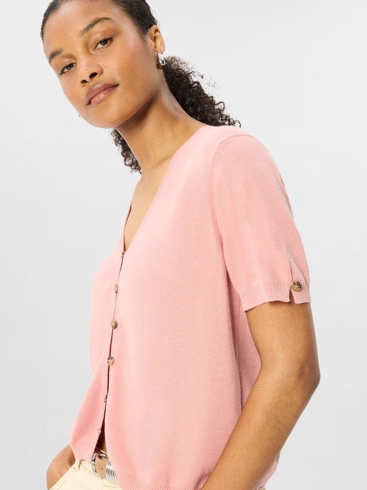 Whistles Pink Short Sleeve Button Front Knit Cardigan - Image 5 of 5 Whistles Pink Short Sleeve Button Front Knit Cardigan - Image 5 of 5