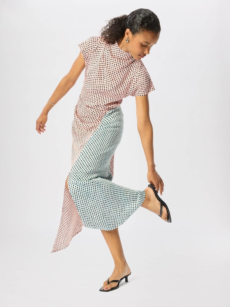 Whistles Pink Graphic Check Cowl Neck Dress - Image 2 of 5 Whistles Pink Graphic Check Cowl Neck Dress - Image 2 of 5
