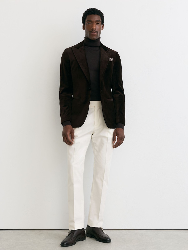 Reiss White Dimmock Cotton-Blend Moleskin Tapered Trousers - Image 1 of 9 Reiss White Dimmock Cotton-Blend Moleskin Tapered Trousers - Image 1 of 9