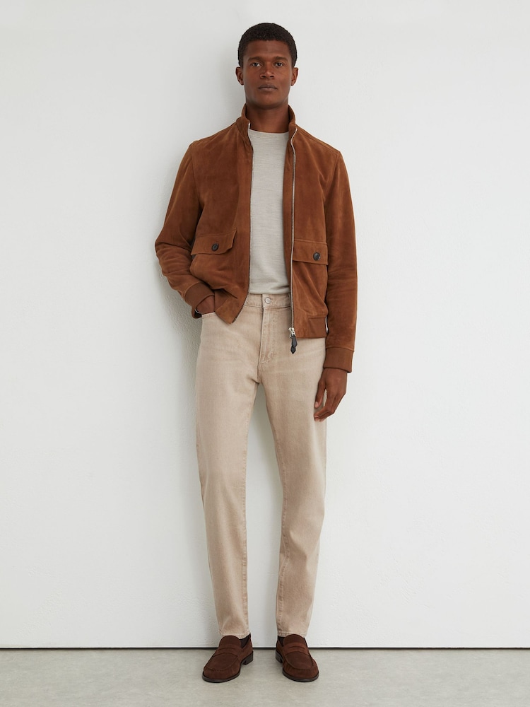 Reiss Caramel Brown Arctic Slim-Fit Stonewashed Jeans - Image 1 of 6 Reiss Caramel Brown Arctic Slim-Fit Stonewashed Jeans - Image 1 of 6
