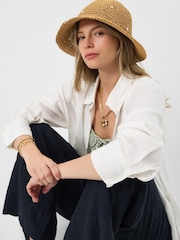 Accessorize Natural Beaded Flower Straw Bucket Hat - Image 2 of 2