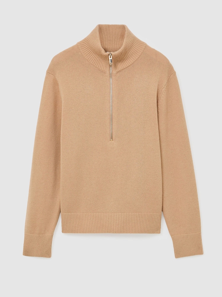 Reiss Camel Saffron Wool-Cashmere Half-Zip Jumper - Image 2 of 7 Reiss Camel Saffron Wool-Cashmere Half-Zip Jumper - Image 2 of 7