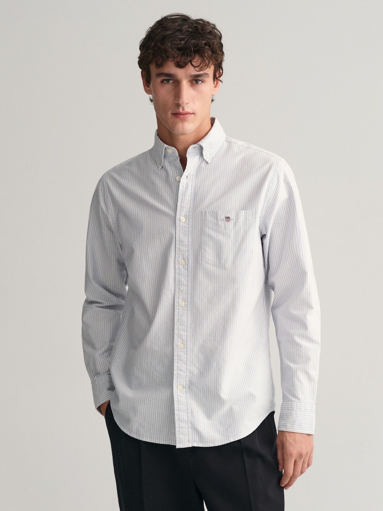GANT Light Blue Oxford Banker Stripe 100% Cotton Shirt - Image 1 of 9