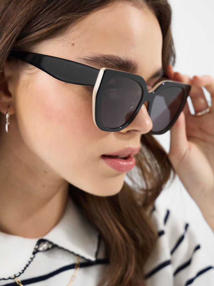 Accessorize Black Acetate Oversized Mono Square Sunglasses - Image 1 of 3