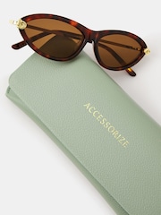 Accessorize Brown Acetate Slim Tort Cat Eye Sunglasses - Image 2 of 3