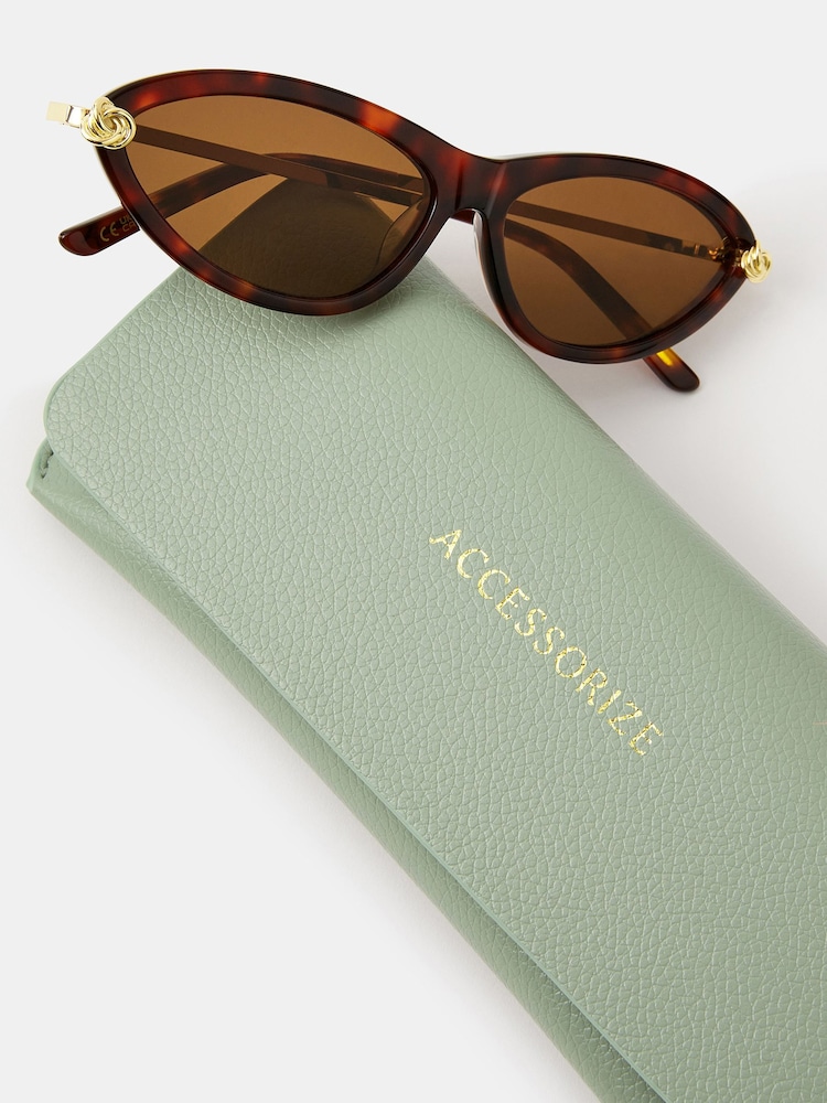 Accessorize Brown Acetate Slim Tort Cat Eye Sunglasses - Image 2 of 3