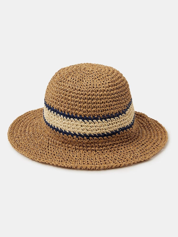 Accessorize Natural Varsity Stripe Woven Bucket Hat - Image 1 of 1 Accessorize Natural Varsity Stripe Woven Bucket Hat - Image 1 of 1