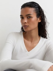 Reiss White Sandrine Cotton-Stretch V-Neck Ruched Top - Image 3 of 6