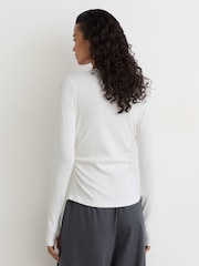 Reiss White Sandrine Cotton-Stretch V-Neck Ruched Top - Image 5 of 6