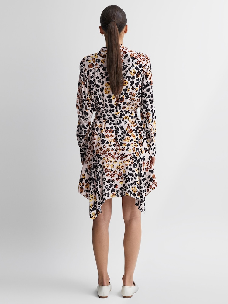 Reiss Nude/Black Sylvie Animal Print Asymmetric Belted Dress - Image 2 of 5