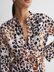 Reiss Nude/Black Sylvie Animal Print Asymmetric Belted Dress - Image 4 of 5