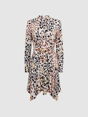 Reiss Nude/Black Sylvie Animal Print Asymmetric Belted Dress - Image 5 of 5