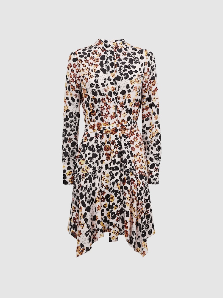 Reiss Nude/Black Sylvie Animal Print Asymmetric Belted Dress - Image 5 of 5