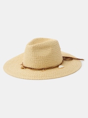 Accessorize Natural Shell Charm Straw Fedora Hat - Image 1 of 2
