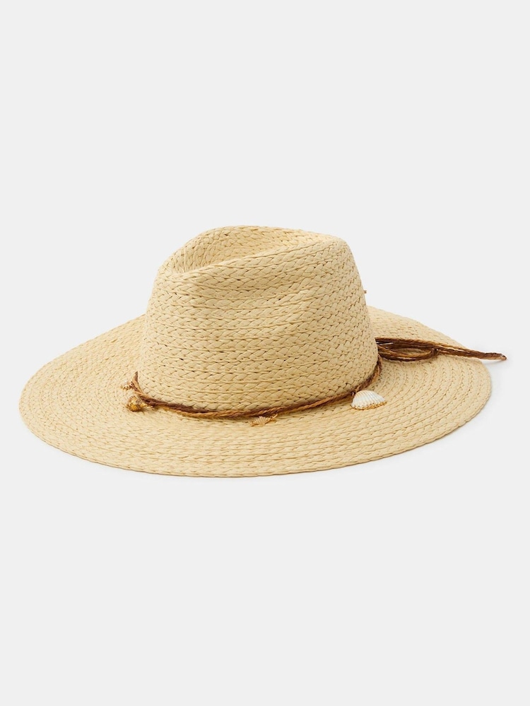 Accessorize Natural Shell Charm Straw Fedora Hat - Image 1 of 2