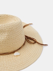 Accessorize Natural Shell Charm Straw Fedora Hat - Image 2 of 2