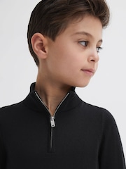 Reiss Black Blackhall Senior Quarter Zip Merino Wool Jumper - Image 1 of 7