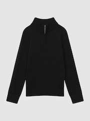 Reiss Black Blackhall Senior Quarter Zip Merino Wool Jumper - Image 2 of 7