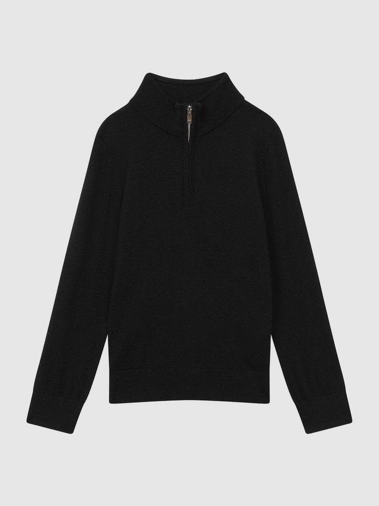Reiss Black Blackhall Senior Quarter Zip Merino Wool Jumper - Image 2 of 7