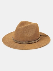 Accessorize Natural Metallic Trim Fedora Hat - Image 1 of 2