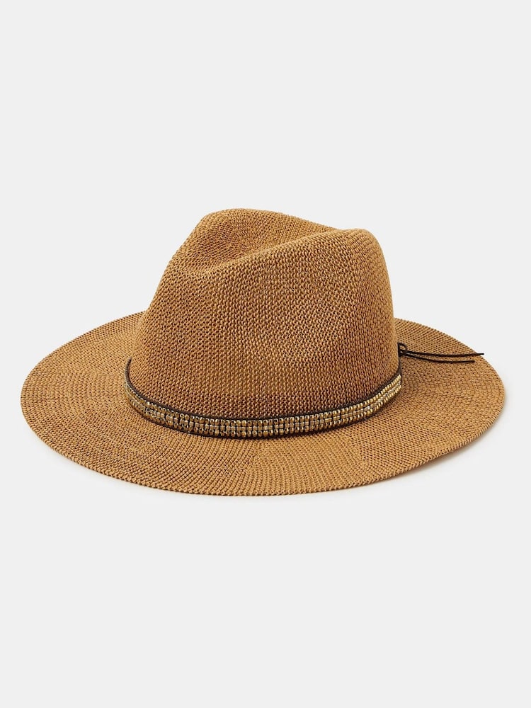 Accessorize Natural Metallic Trim Fedora Hat - Image 1 of 2 Accessorize Natural Metallic Trim Fedora Hat - Image 1 of 2