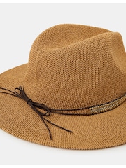 Accessorize Natural Metallic Trim Fedora Hat - Image 2 of 2