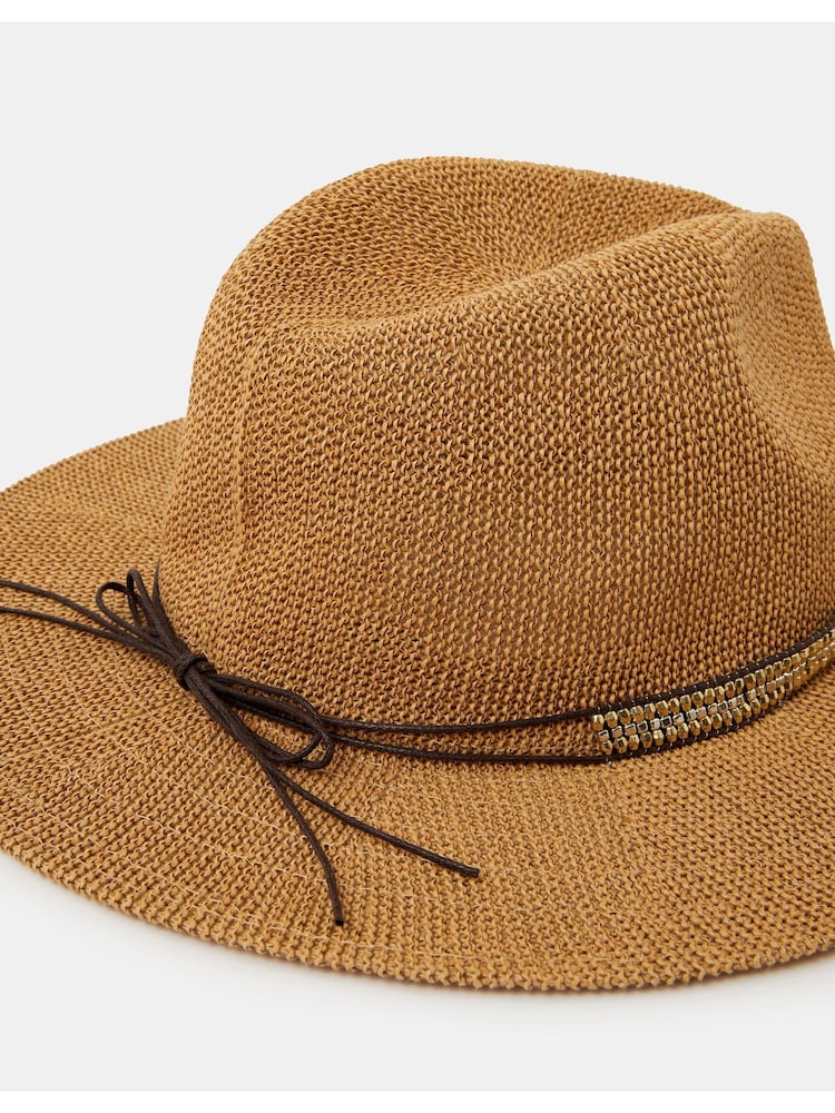 Accessorize Natural Metallic Trim Fedora Hat - Image 2 of 2 Accessorize Natural Metallic Trim Fedora Hat - Image 2 of 2