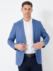Crew Clothing Company Mid Blue Linen Classic Blazer - Image 1 of 4