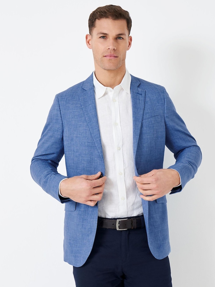 Crew Clothing Company Mid Blue Linen Classic Blazer - Image 1 of 4