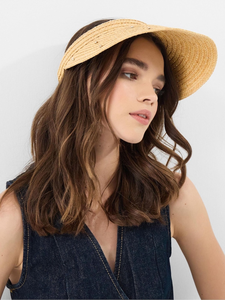 Accessorize Natural Diamanté Woven Sun Visor Hat - Image 1 of 3