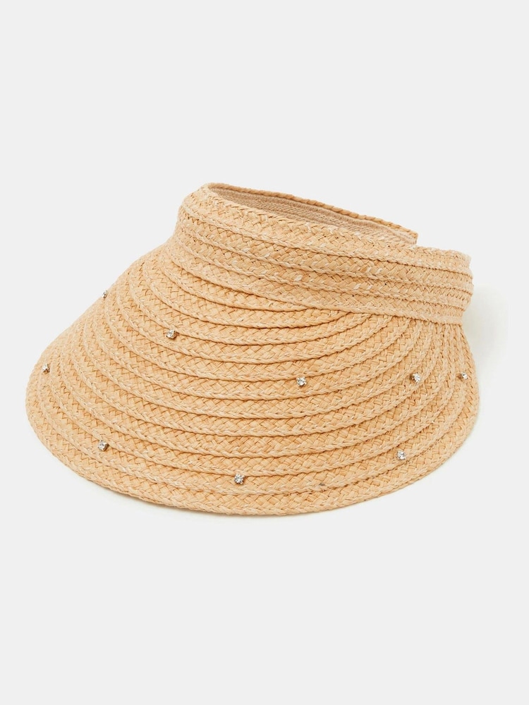 Accessorize Natural Diamanté Woven Sun Visor Hat - Image 2 of 3