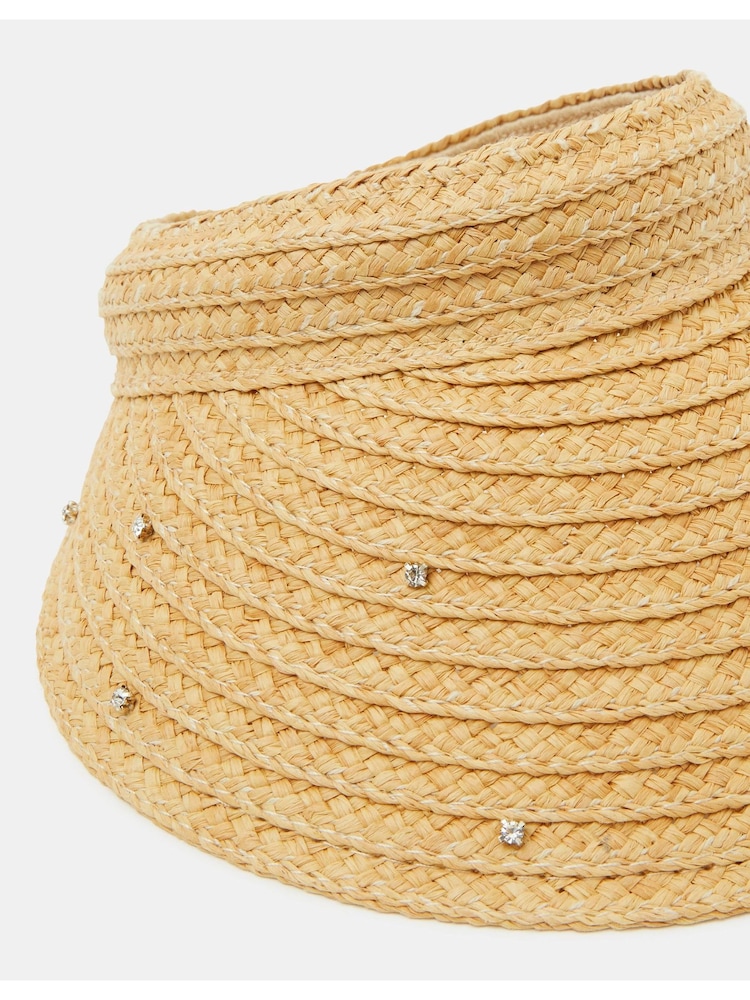 Accessorize Natural Diamanté Woven Sun Visor Hat - Image 3 of 3