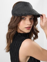 Accessorize Black Woven Scallop Trim Sun Visor Hat - Image 1 of 2