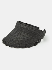 Accessorize Black Woven Scallop Trim Sun Visor Hat - Image 2 of 2