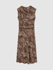 Reiss Brown Print Camie Draped-Detail Printed Midi Dress - Image 2 of 7