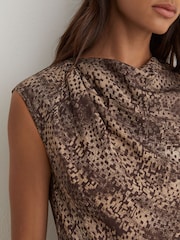 Reiss Brown Print Camie Draped-Detail Printed Midi Dress - Image 5 of 7