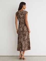 Reiss Brown Print Camie Draped-Detail Printed Midi Dress - Image 6 of 7