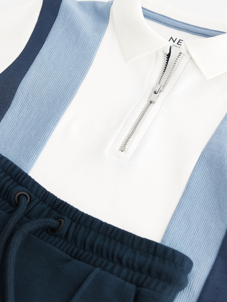 White/Blue Zip Neck Polo Shirt And Shorts Set (3-16yrs) - Image 7 of 7 White/Blue Zip Neck Polo Shirt And Shorts Set (3-16yrs) - Image 7 of 7