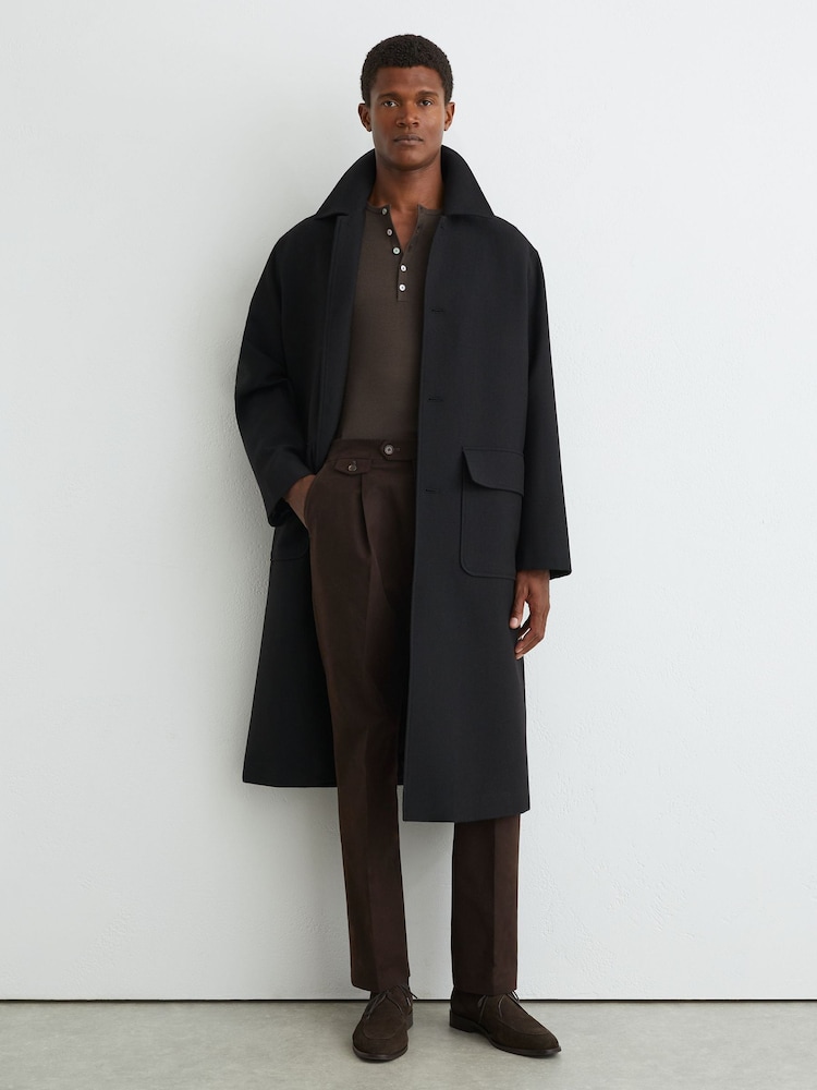 Reiss Chocolate Brown Dimmock Cotton-Blend Moleskin Tapered Trousers - Image 1 of 6 Reiss Chocolate Brown Dimmock Cotton-Blend Moleskin Tapered Trousers - Image 1 of 6