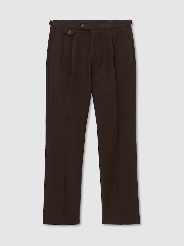 Reiss Chocolate Brown Dimmock Cotton-Blend Moleskin Tapered Trousers - Image 2 of 6 Reiss Chocolate Brown Dimmock Cotton-Blend Moleskin Tapered Trousers - Image 2 of 6