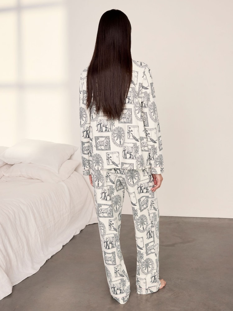 Chelsea Peers White Cotton Safari Stamp Print Long Pyjamas Set - Image 2 of 6