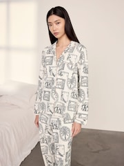 Chelsea Peers White Cotton Safari Stamp Print Long Pyjamas Set - Image 3 of 6