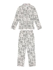 Chelsea Peers White Cotton Safari Stamp Print Long Pyjamas Set - Image 6 of 6