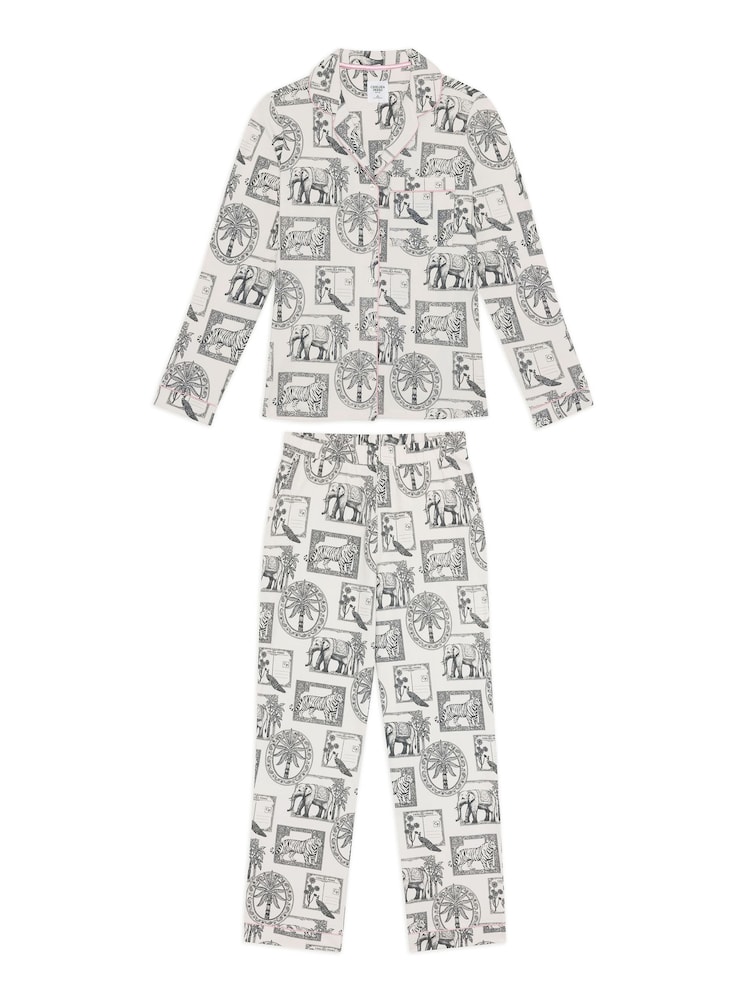 Chelsea Peers White Cotton Safari Stamp Print Long Pyjamas Set - Image 6 of 6
