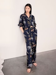 Chelsea Peers Blue Tall Cotton Twilight Safari Print Long Pyjamas Set - Image 1 of 6
