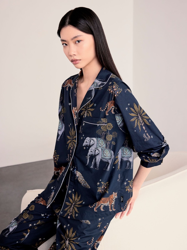 Chelsea Peers Blue Tall Cotton Twilight Safari Print Long Pyjamas Set - Image 2 of 6 Chelsea Peers Blue Tall Cotton Twilight Safari Print Long Pyjamas Set - Image 2 of 6